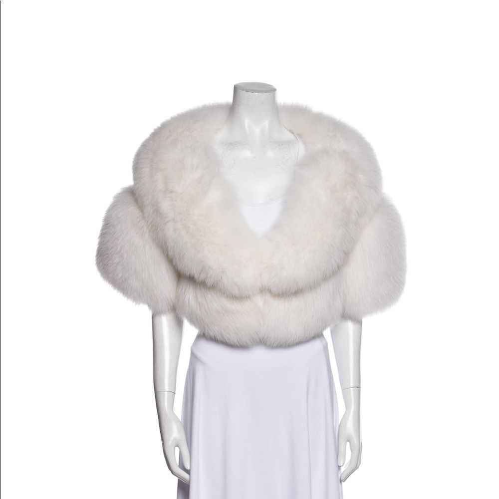 Adrienne Landau Fur Jacket White Fox Stand Collar